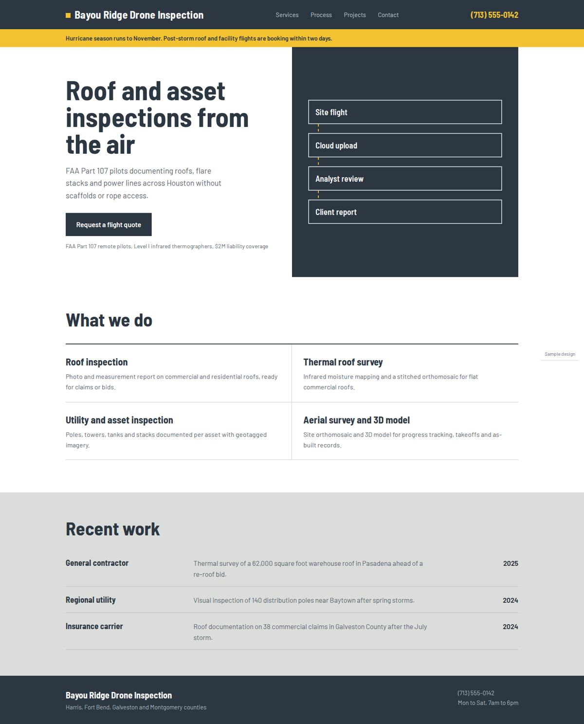 Full page of a sample business website, desktop view